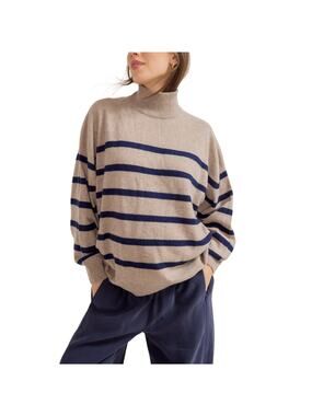 Hatch Cozy Oat Melange Navy Stripe Estella Turtleneck Sweater Size 2